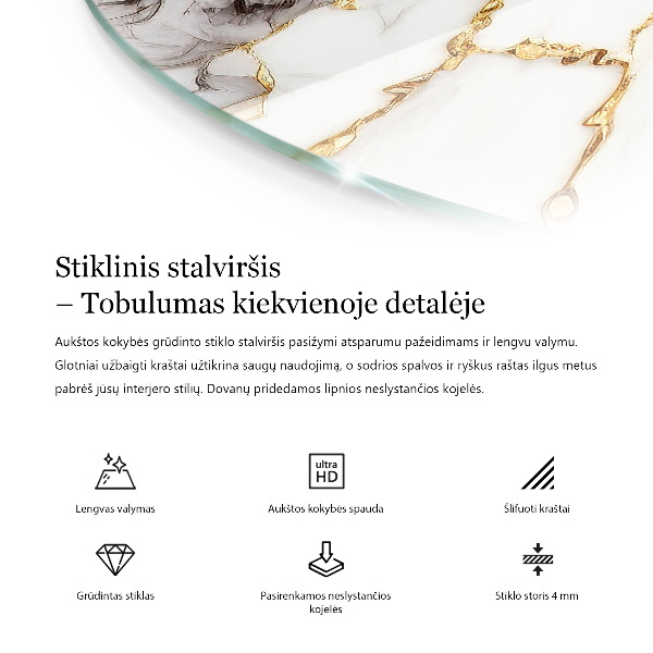 Glass table top with print Natural wood and resin pattern