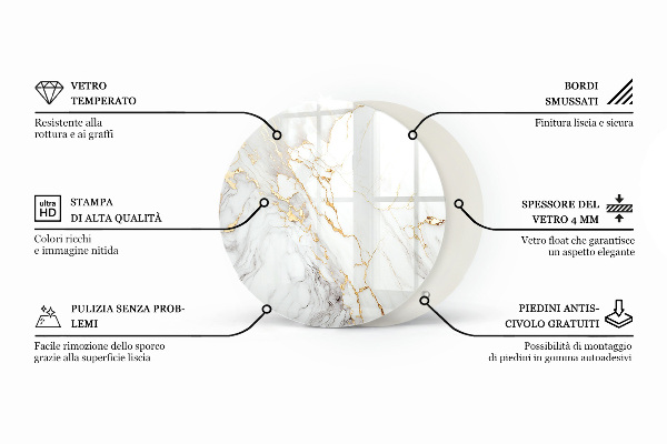 Round glass table top Marble pattern with delicate veins