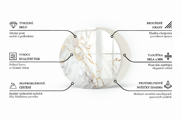 Round glass table top Marble-inspired pattern