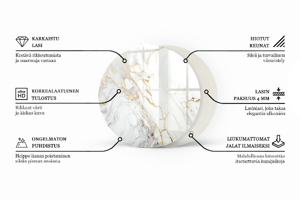 Round glass table top Marble-inspired pattern