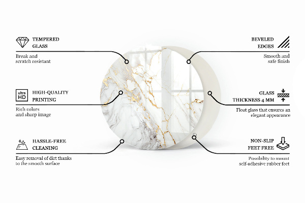 Round glass table top Marble-inspired pattern