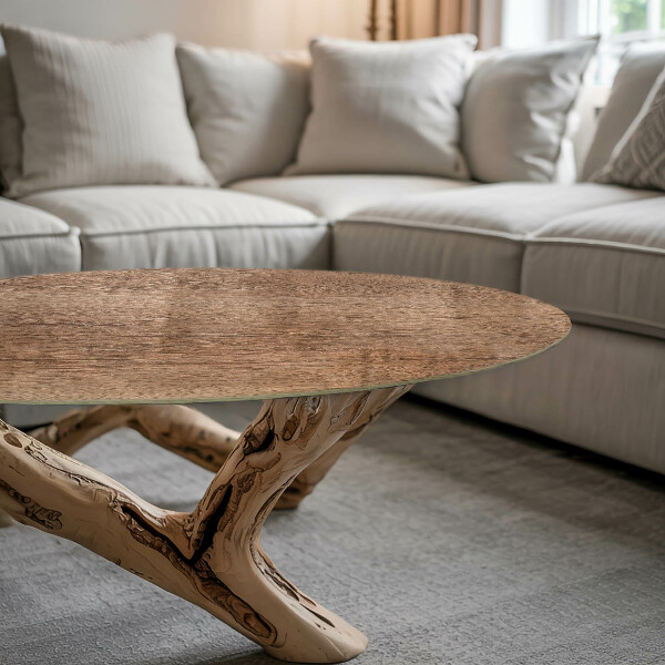 Glass table top with print Stylish wood motif