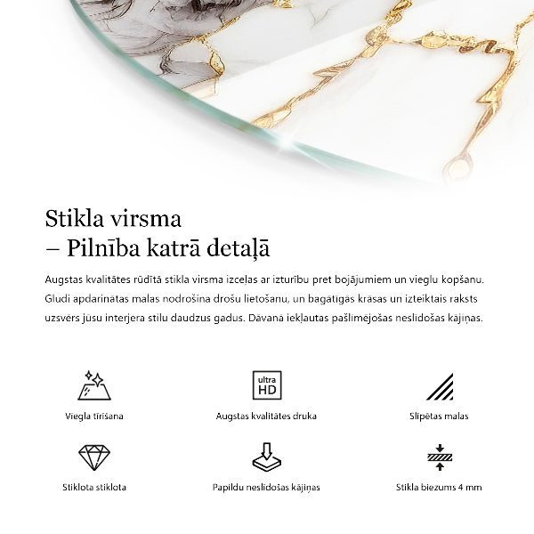 Round glass table top with print Marble texture motif