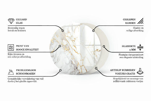 Round glass table top with print Marble texture motif