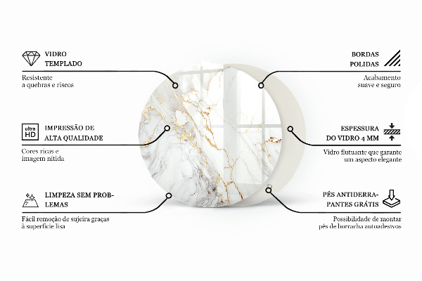 Round glass table top with print Marble texture motif