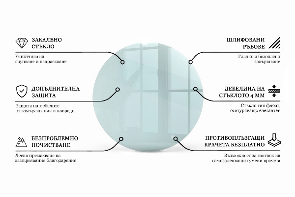 Round glass table top transparent