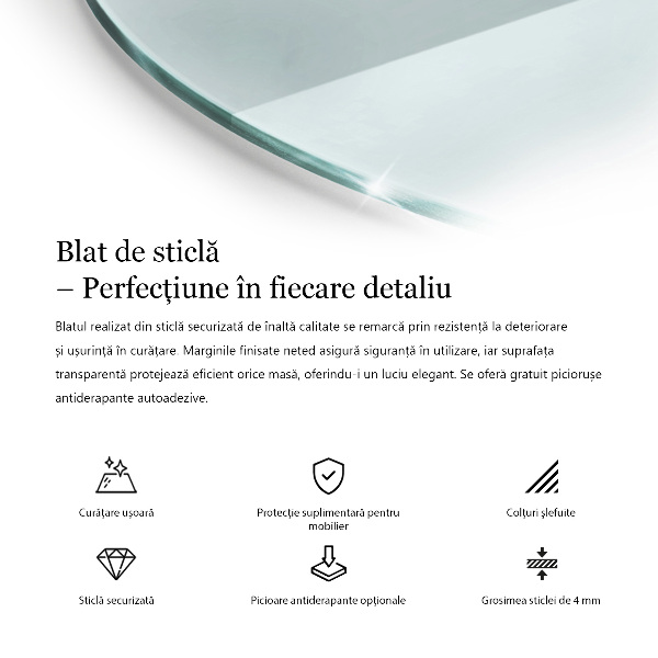 Round glass table top transparent