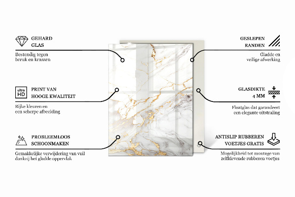 Rectangular glass table top with print Marble texture motif