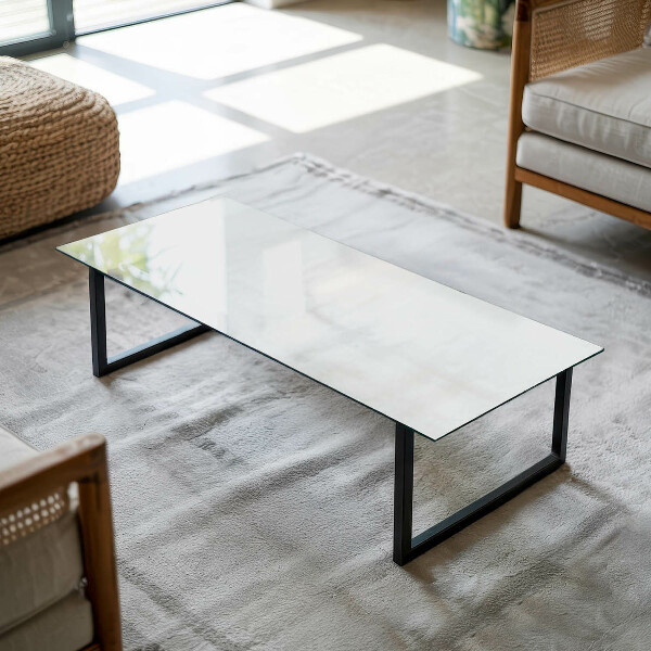 Decorative glass table top with print Smooth white