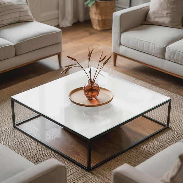 Decorative glass table top with print Smooth white