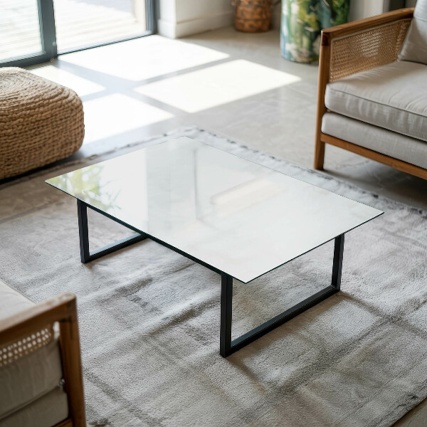 Decorative glass table top with print Smooth white