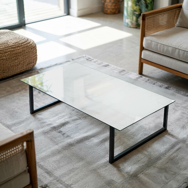 Decorative glass table top with print Smooth white