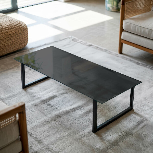 Rectangular glass table top with print Smooth black style