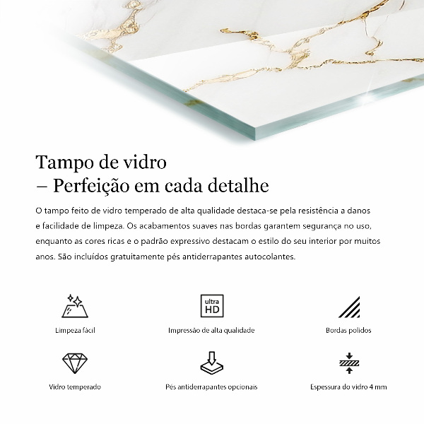 Rectangular glass table top with print Smooth black style