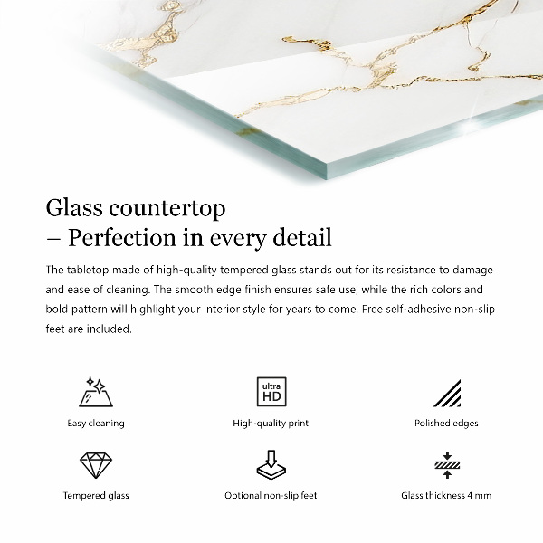 Rectangular glass table top with print Smooth black style