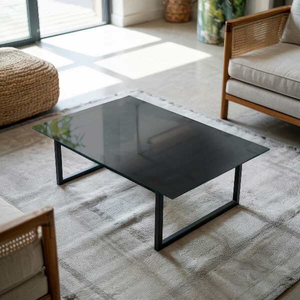 Rectangular glass table top with print Smooth black style