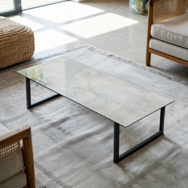 Rectangular glass table top with print Concrete with cracks