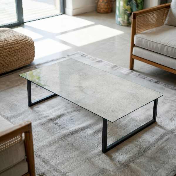 Rectangular glass table top with print Concrete with cracks