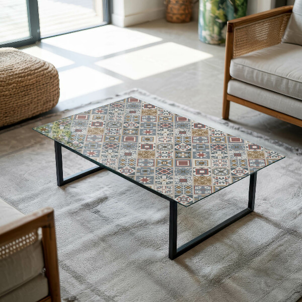 Decorative glass table top with print Mosaic-style ornaments