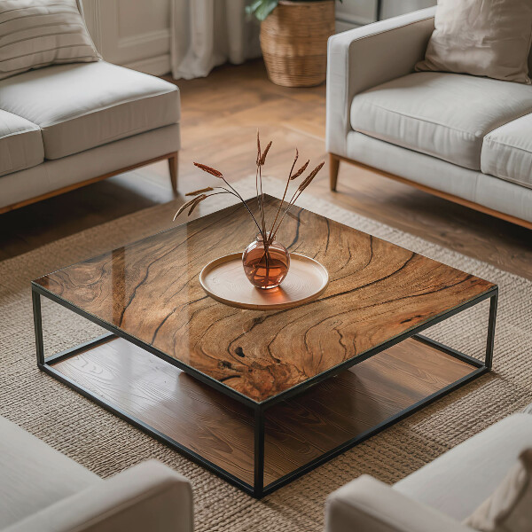 Rectangular glass table top Natural wood texture