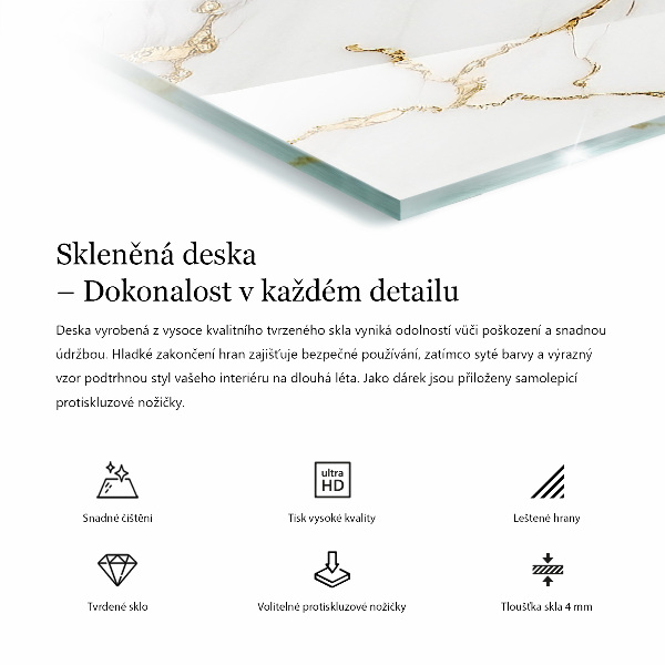 Rectangular glass table top Marble-inspired pattern