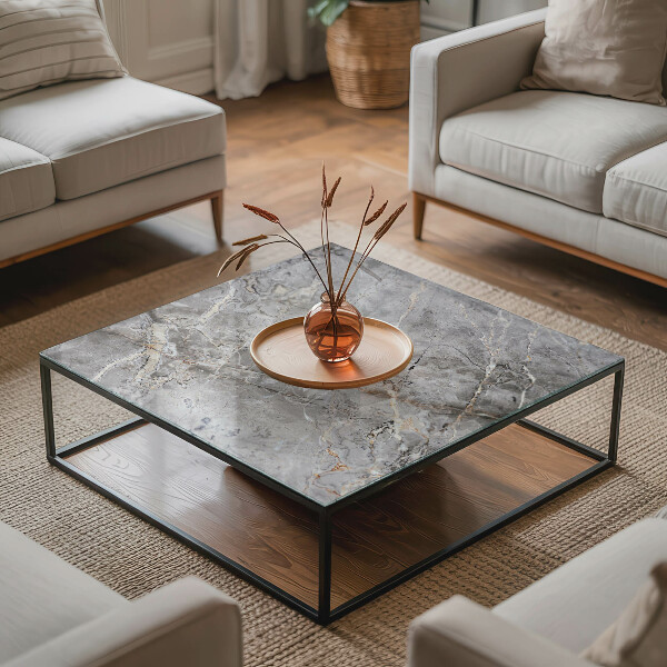 Rectangular glass table top Marble-inspired pattern