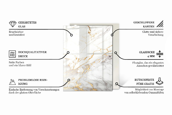 Rectangular glass table top Marble-inspired pattern