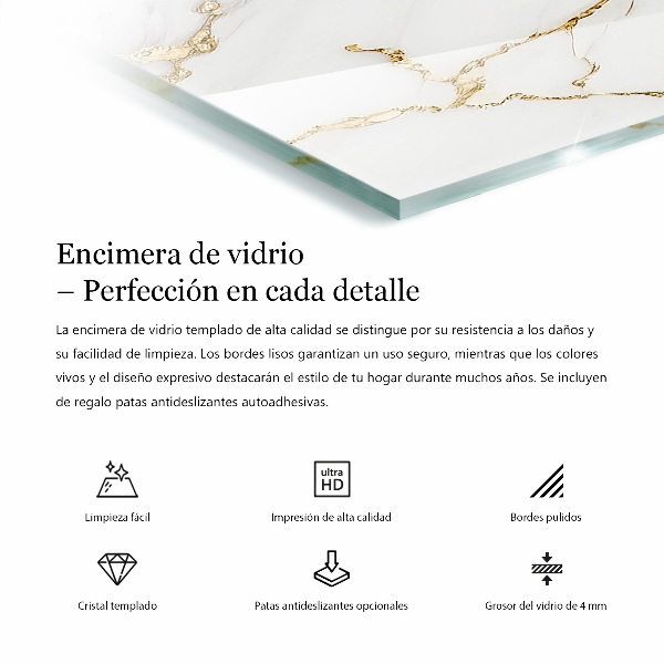 Rectangular glass table top Marble-inspired pattern