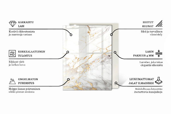 Rectangular glass table top Marble-inspired pattern