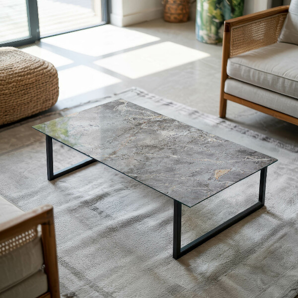Rectangular glass table top Marble-inspired pattern