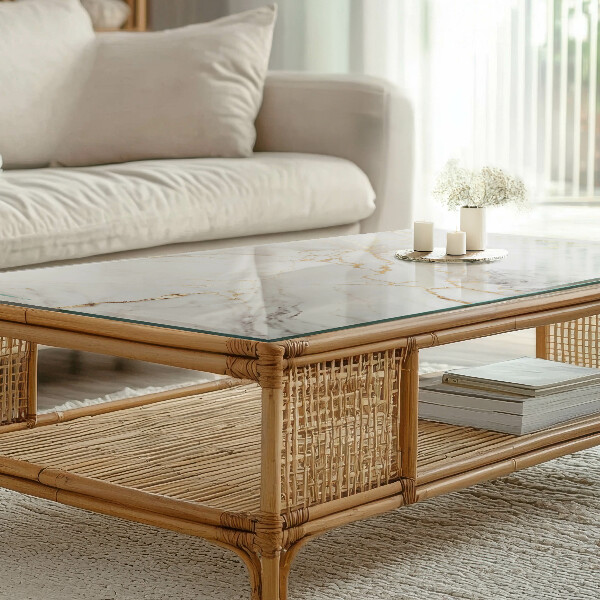 Rectangular glass table top with print Elegant marble pattern