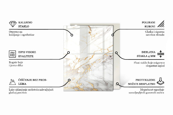 Rectangular glass table top with print Elegant marble pattern