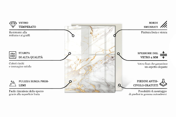 Rectangular glass table top with print Elegant marble pattern