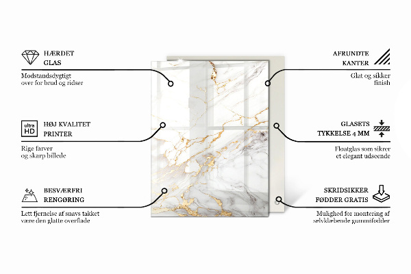 Rectangular glass table top with print Elegant marble pattern