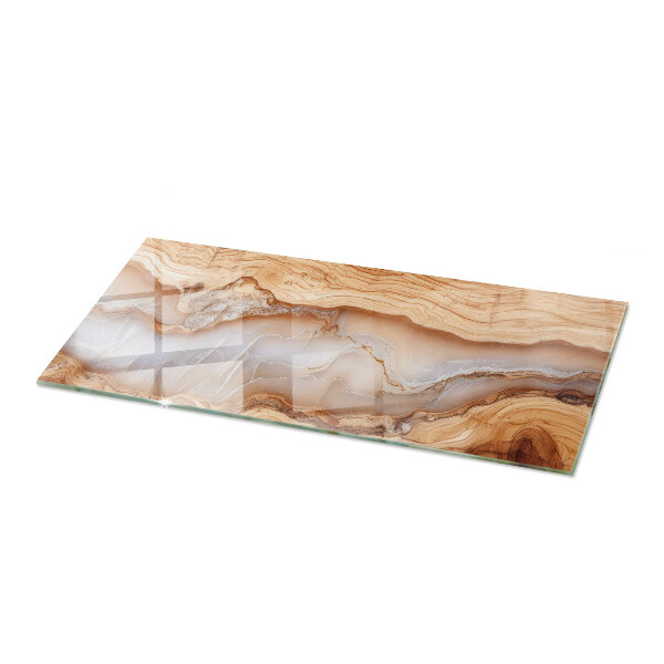 Decorative glass table top with print Natural wood and resin pattern
