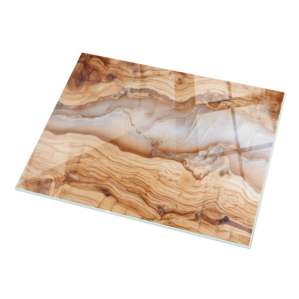 Decorative glass table top with print Natural wood and resin pattern