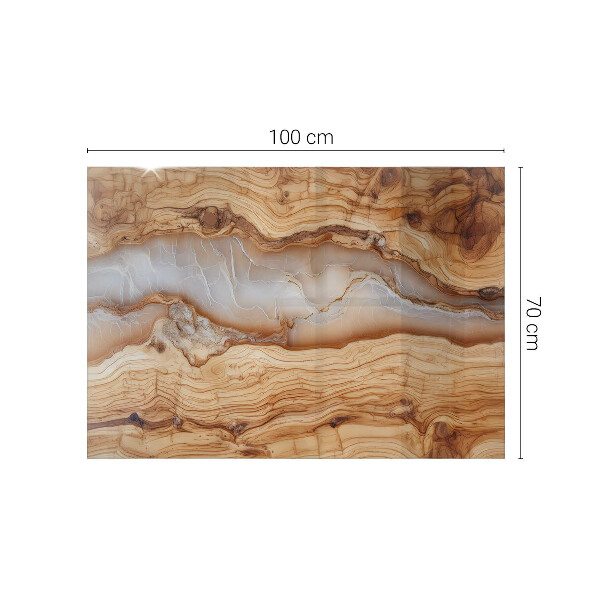 Decorative glass table top with print Natural wood and resin pattern