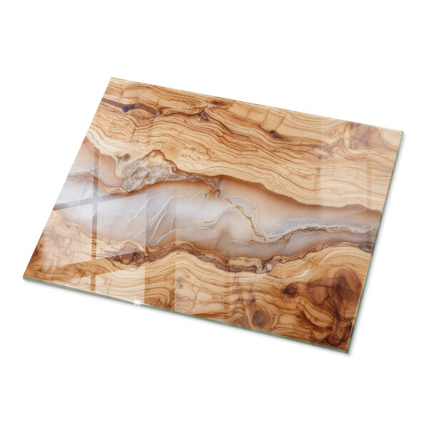 Decorative glass table top with print Natural wood and resin pattern