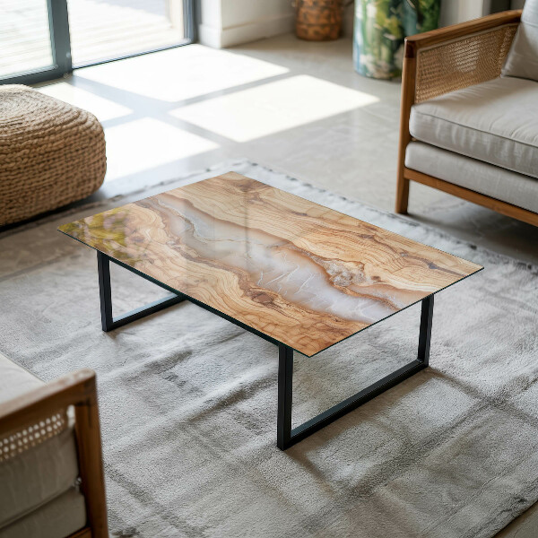 Decorative glass table top with print Natural wood and resin pattern