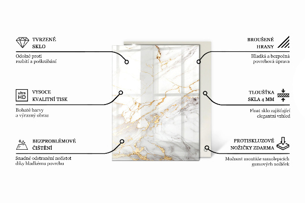 Rectangular glass table top Marble pattern with delicate veins