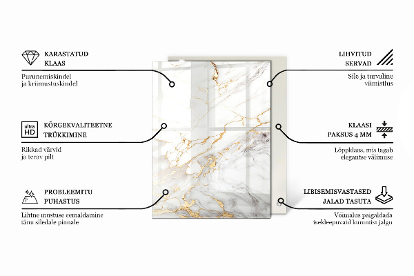 Rectangular glass table top Marble pattern with delicate veins