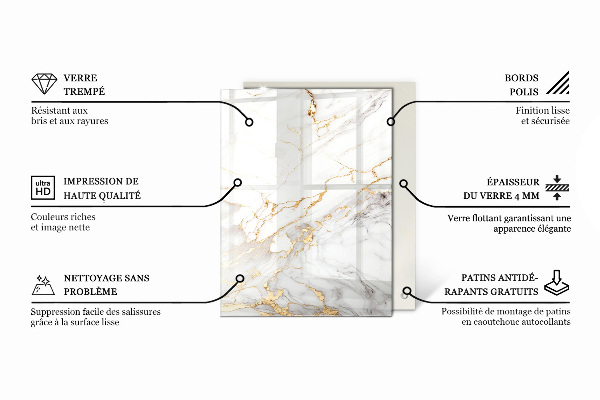 Rectangular glass table top Marble pattern with delicate veins