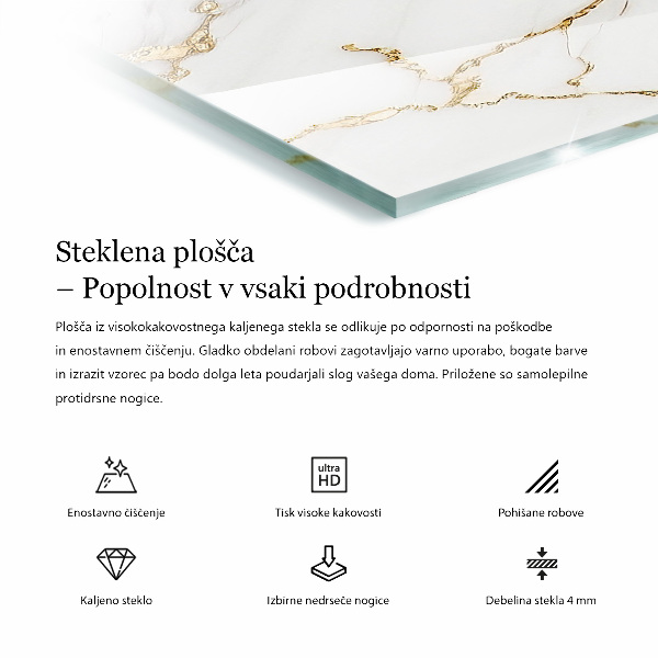 Rectangular glass table top Marble pattern with delicate veins