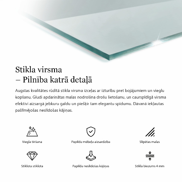 Rectangular glass table top transparent