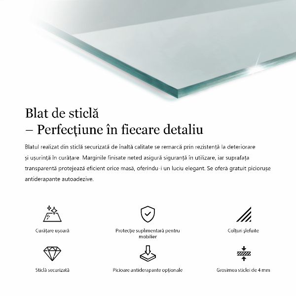 Rectangular glass table top transparent