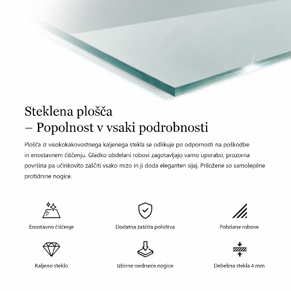 Rectangular glass table top transparent