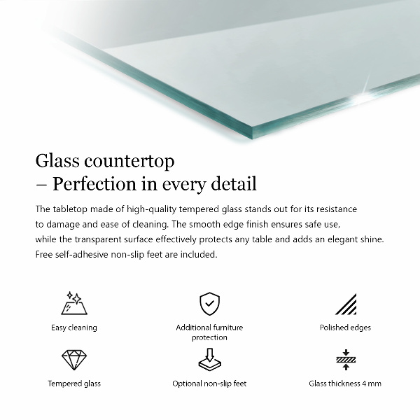 Rectangular glass table top transparent