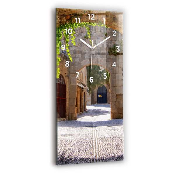 Vertical wall clock Picturesque street of Rhodes