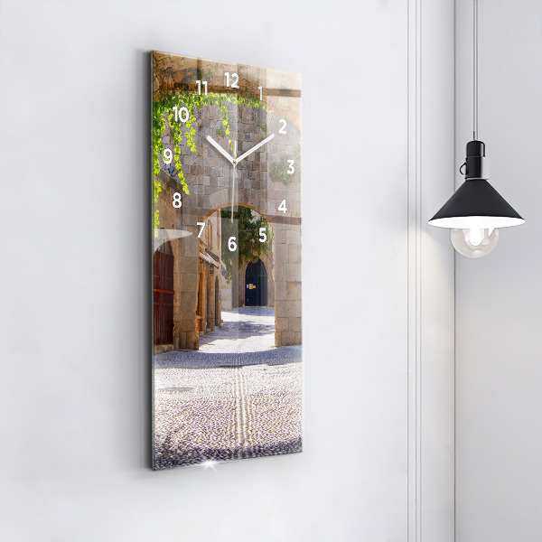Vertical wall clock Picturesque street of Rhodes