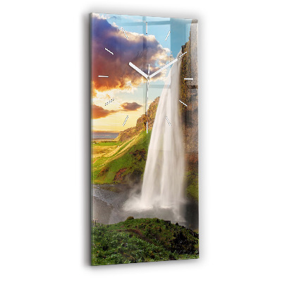 Vertical wall clock Waterfall in Iceland